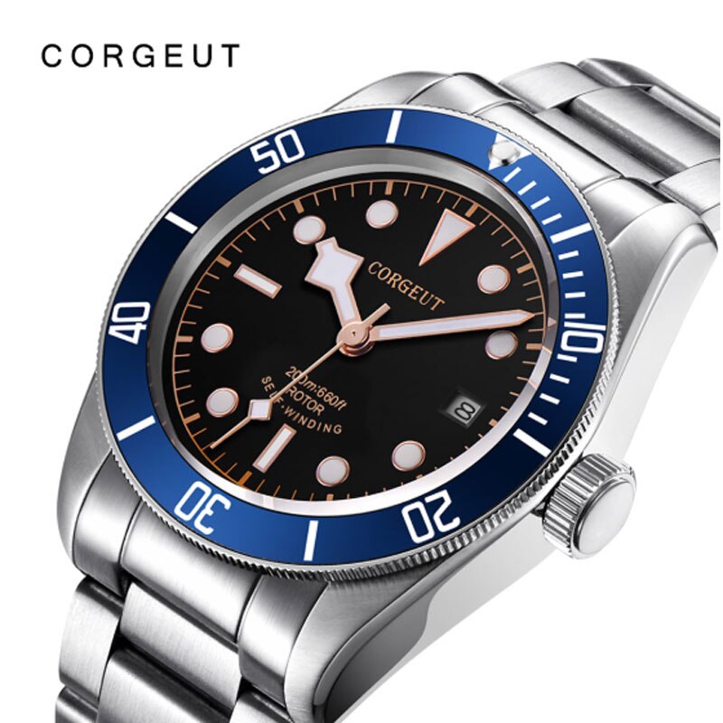 Corgeut Luxury Brand Black Dial Men Japan NH35 Automatic Mechanical Watch Military Sport Swim Steel Mechanical Wrist Watches