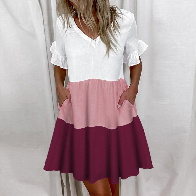 Elegant Floral Print Ruffle Women Mini Dress New Casual Short Sleeve Party Dress Ladies 2023 Summer Sexy V-Neck Dresses Vestidos