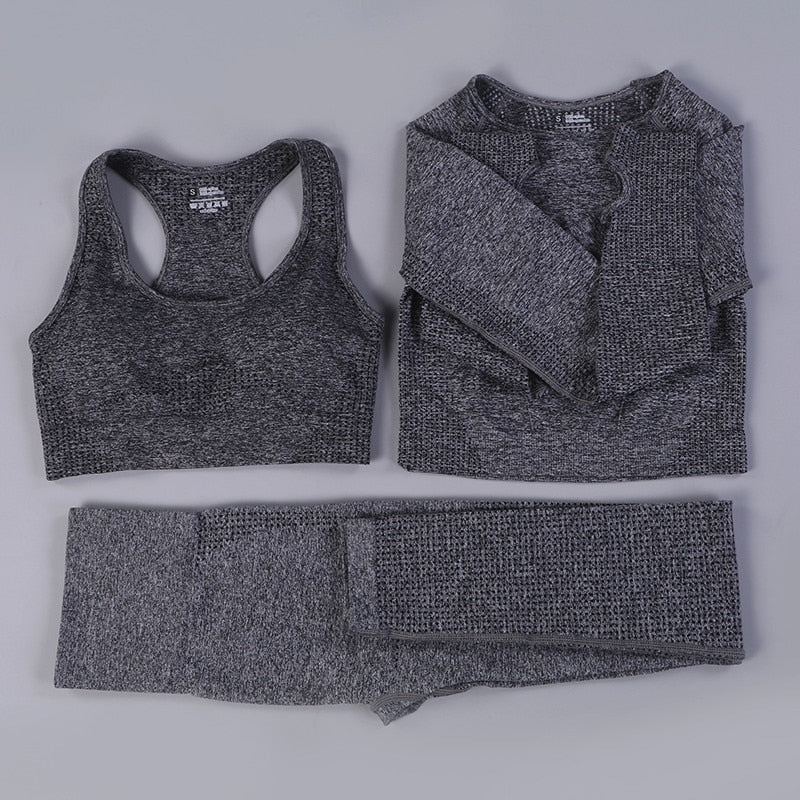 GYMS 2/3PCS Seamless Women Yoga Set Workout Sportswear Gym Clothing Fitness Long Sleeve Crop Top High Waist Leggings Sports Suit