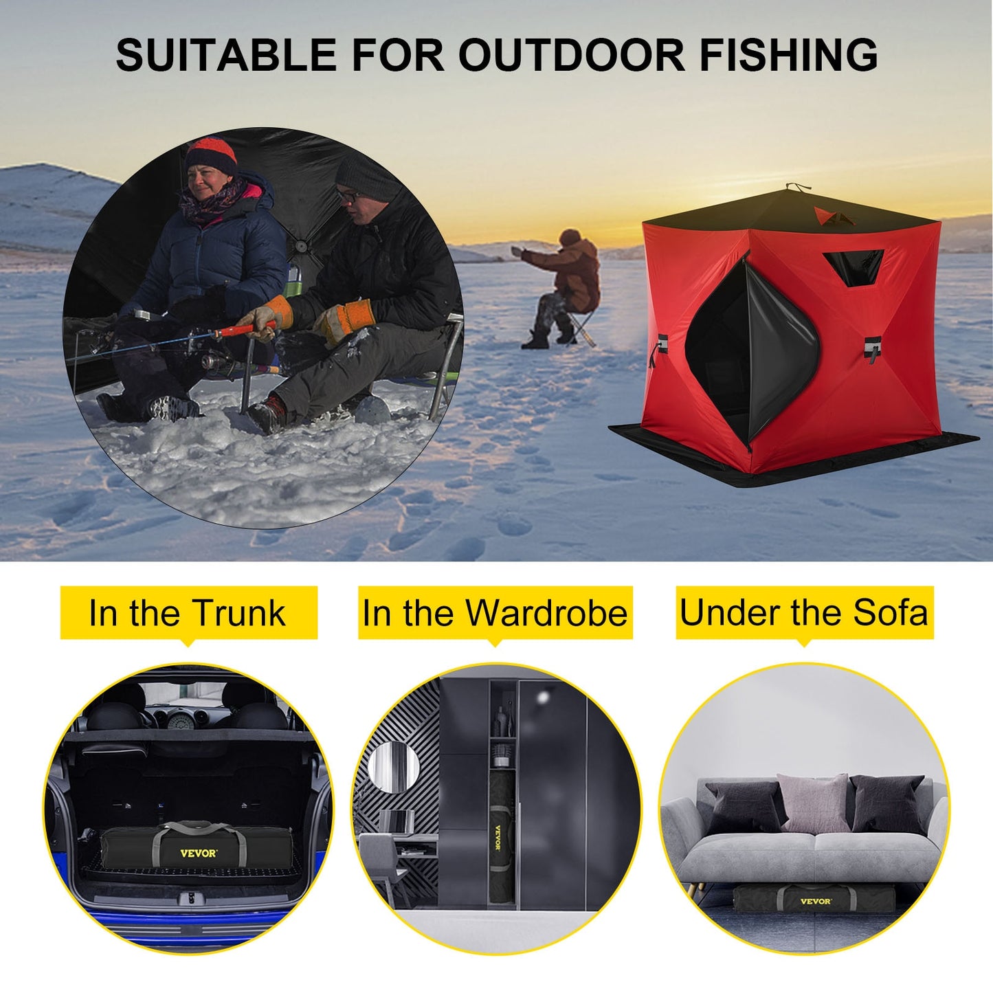 VEVOR Ice Fishing Tent Warm Awning Pop-Up 2-Person Oxford Fabric Waterproof Windproof Canopy for Winter Fishing Camping Hiking