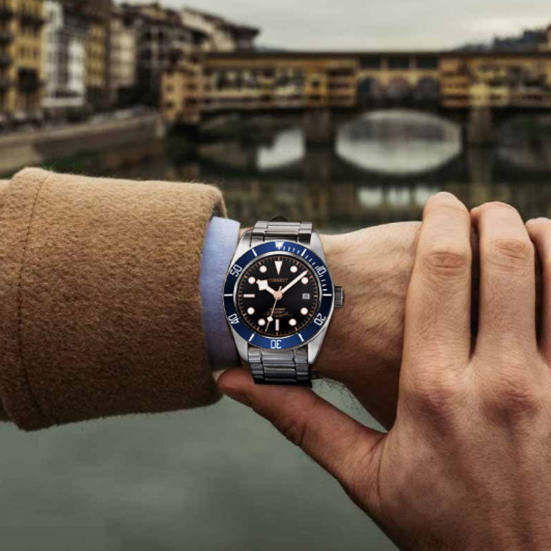 Corgeut Luxury Brand Black Dial Men Japan NH35 Automatic Mechanical Watch Military Sport Swim Steel Mechanical Wrist Watches
