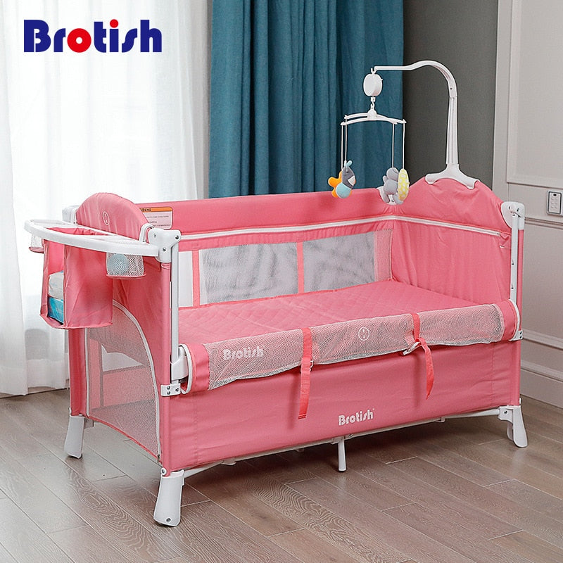 Baby Bed Crib Portable Bassinet Bedside Cradle Play Game Bed Foldable Playpen Newborn Bed With Changing Table,Toys,Storage Bag