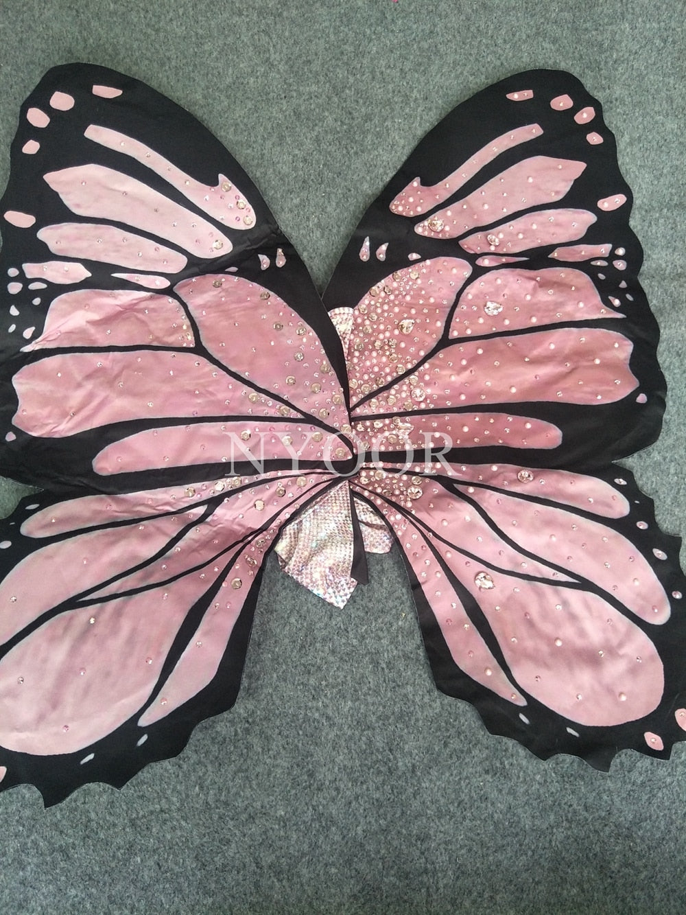 Bling Pink Butterfly Wings Rhinestones Bodysuit Dance Costume Women Party Show Performance Stage Wear Halloween Cosplay Costume