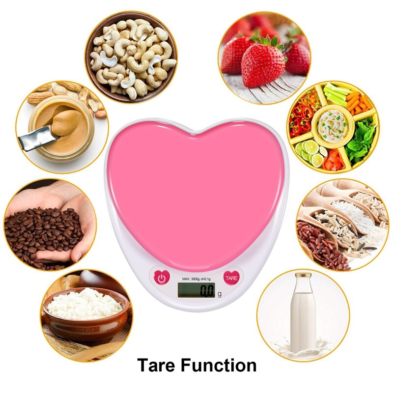 Portable Digital Kitchen Scale LCD Monitor Auto Zero Auto Poweroff Solid Heart Shape Gift For Measuring Weight Food Water Powder