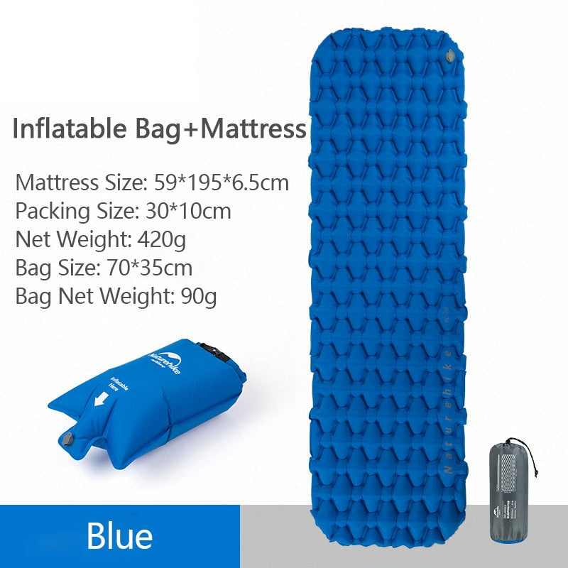 Naturehike Outdoor Camping Inflatable Cushion Moisture-proof Sleeping Bag Mattress Mat Pad With Inflatable Bag For 1-2 Persons