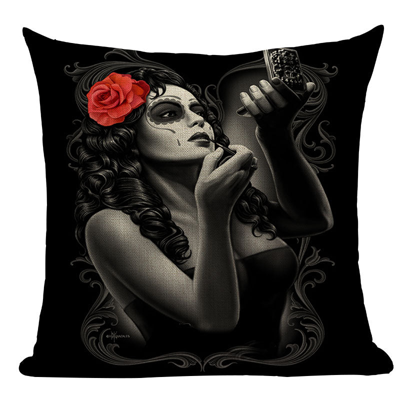 Black Pillowcase Halloween Skull custom Cushion Cover Linen Size 45*45 Printed Throw Pillows Decorative Cojines black