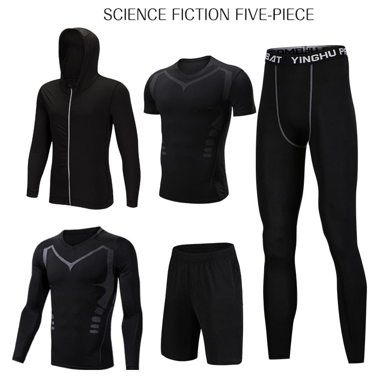 WorthWhile 5 Pcs/Set Men's Tracksuit Compression Sports Wear for Men Gym Fitness Exercise Workout Tights Running Jogging Suits