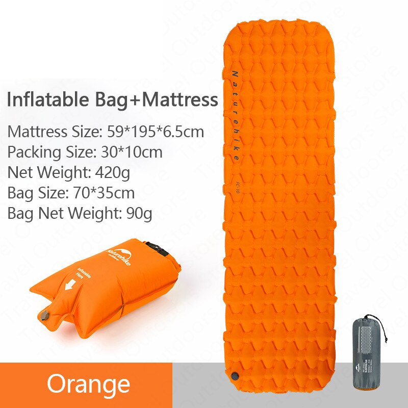 Naturehike Outdoor Camping Inflatable Cushion Moisture-proof Sleeping Bag Mattress Mat Pad With Inflatable Bag For 1-2 Persons