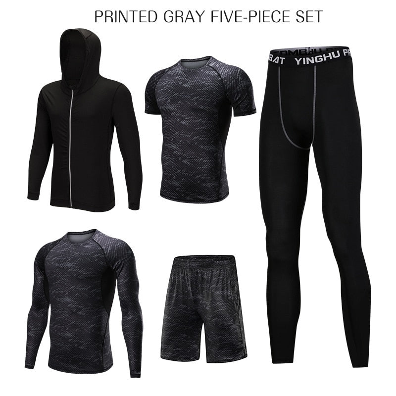 WorthWhile 5 Pcs/Set Men's Tracksuit Compression Sports Wear for Men Gym Fitness Exercise Workout Tights Running Jogging Suits