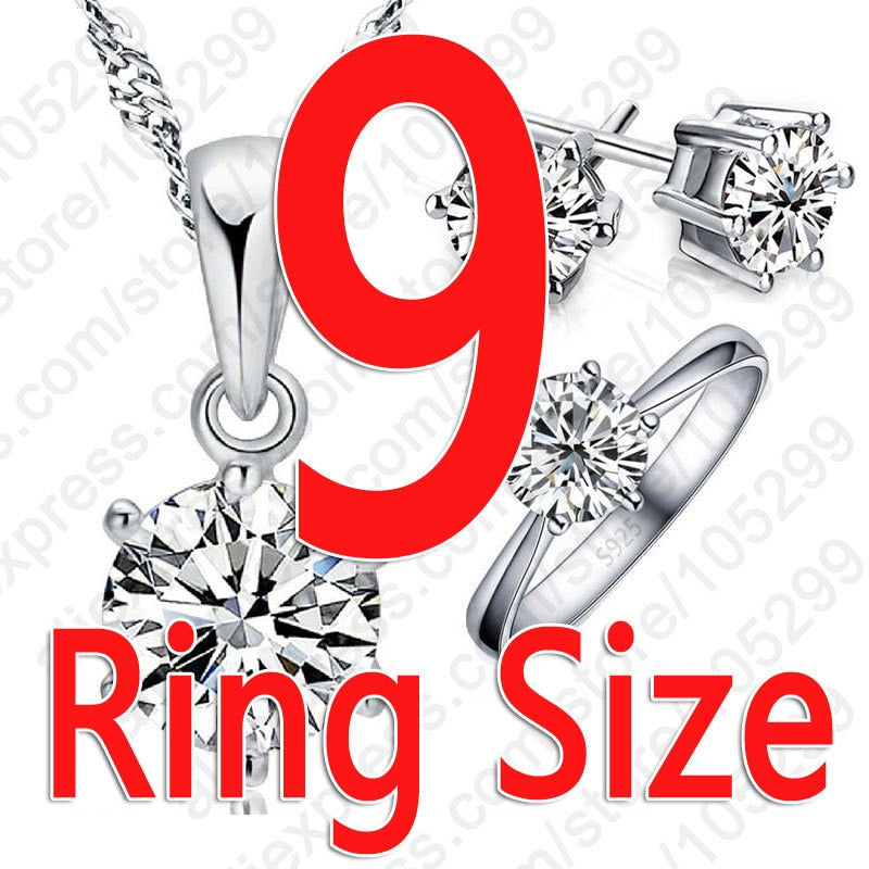 Woman's Birthday Gift Wedding Jewelry Set Fashion 925 Sterling Silver Crystal Necklace Ring Earring 3 pcs Free Shipping