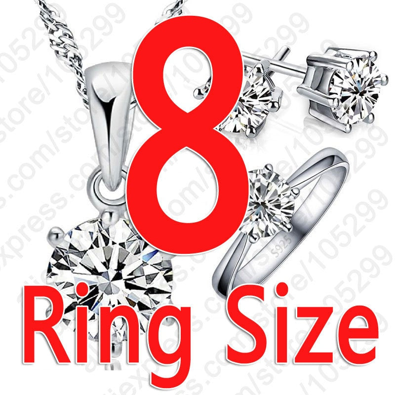 Woman's Birthday Gift Wedding Jewelry Set Fashion 925 Sterling Silver Crystal Necklace Ring Earring 3 pcs Free Shipping