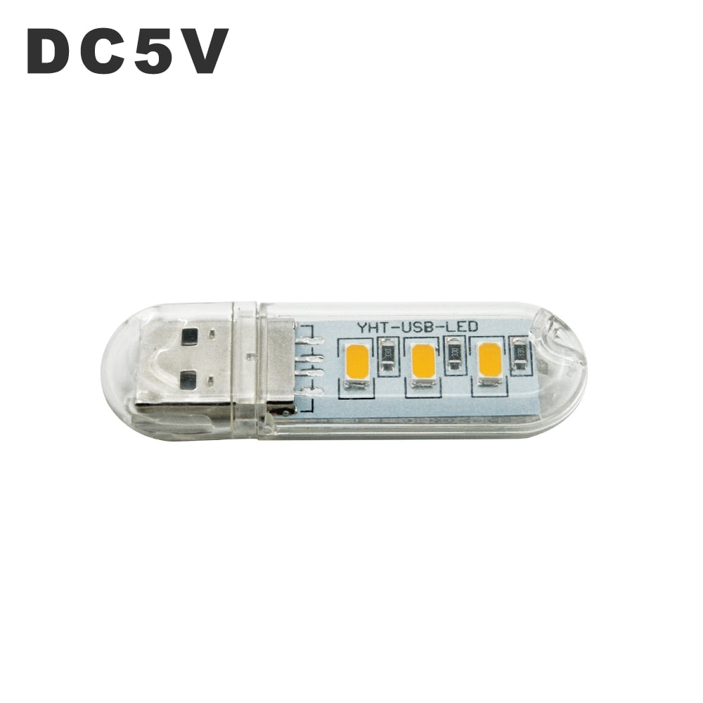 LED USB Night Light Portable U Disk Lamp 3LEDs 1.5W Reading Lamps Colorful Mini Book Lights DC5V Power Bank Powered Camping Bulb