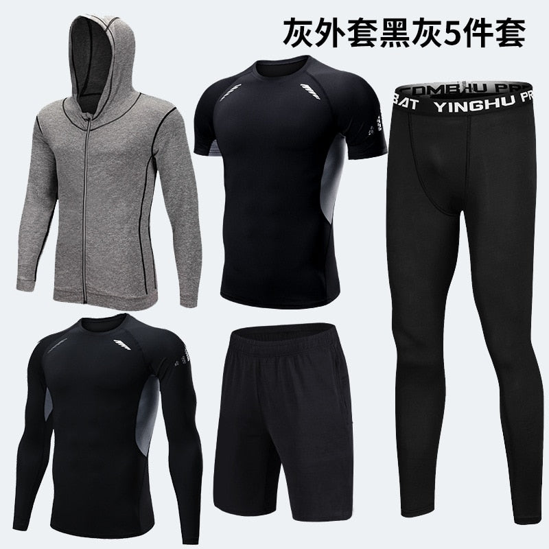 5PCS Set Men's Compression GYM Tights Sports Sportswear Suits Training Clothes Suits Workout Jogging Clothing Tracksuit Sports