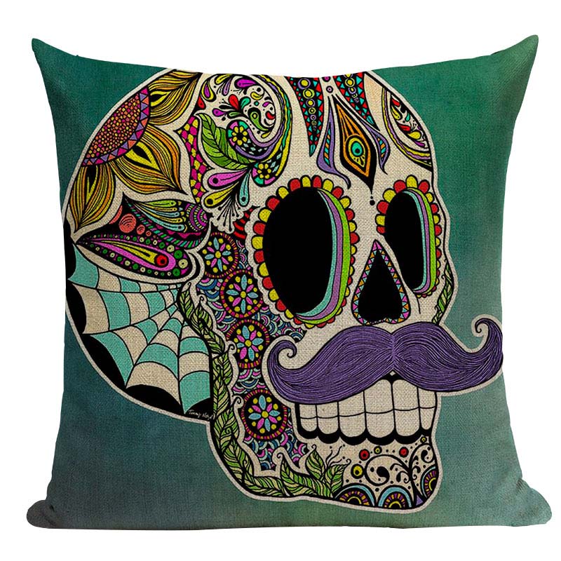 Black Pillowcase Halloween Skull custom Cushion Cover Linen Size 45*45 Printed Throw Pillows Decorative Cojines black