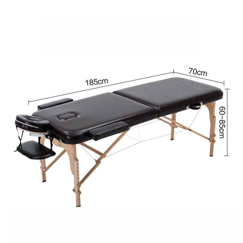 Massage Table Portable 2 Section Folding Couch Bed Lightweight Beauty Salon Tattoo Therapy Wooden Frame  70 cm width -Black