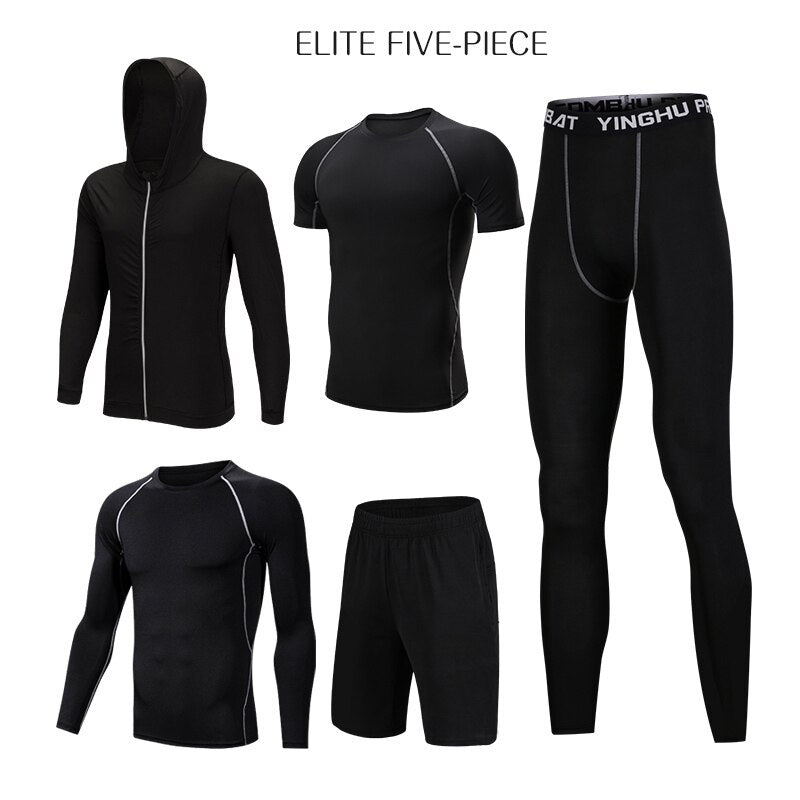 WorthWhile 5 Pcs/Set Men's Tracksuit Compression Sports Wear for Men Gym Fitness Exercise Workout Tights Running Jogging Suits