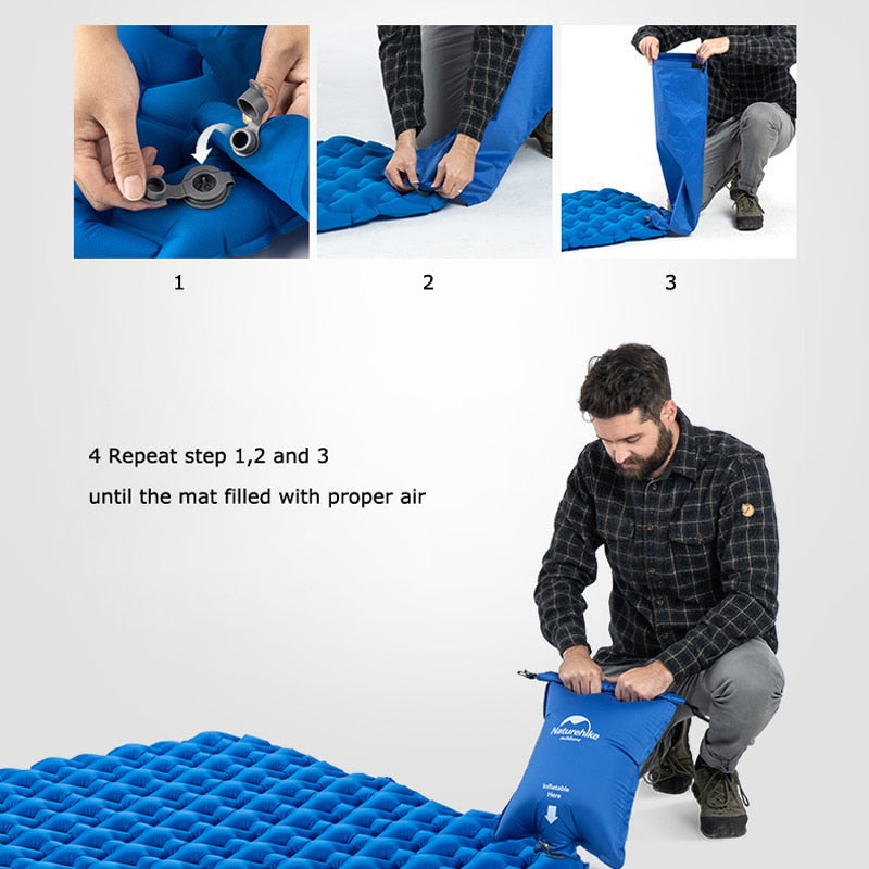 Naturehike Outdoor Camping Inflatable Cushion Moisture-proof Sleeping Bag Mattress Mat Pad With Inflatable Bag For 1-2 Persons