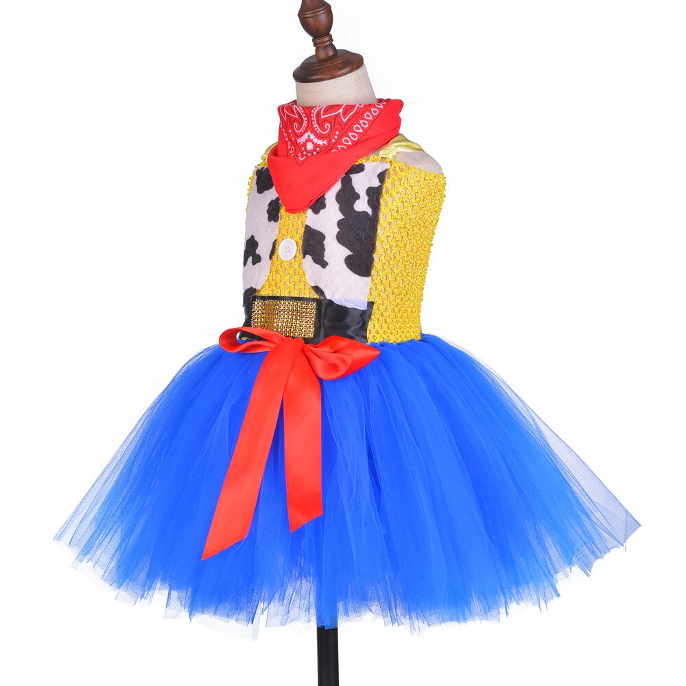 Toy Woody Jessie Cowgirl Girls Tutu Dress with Hat Scarf Set Outfit Fancy Tulle Girl Birthday Party Dress Kids Halloween Costume