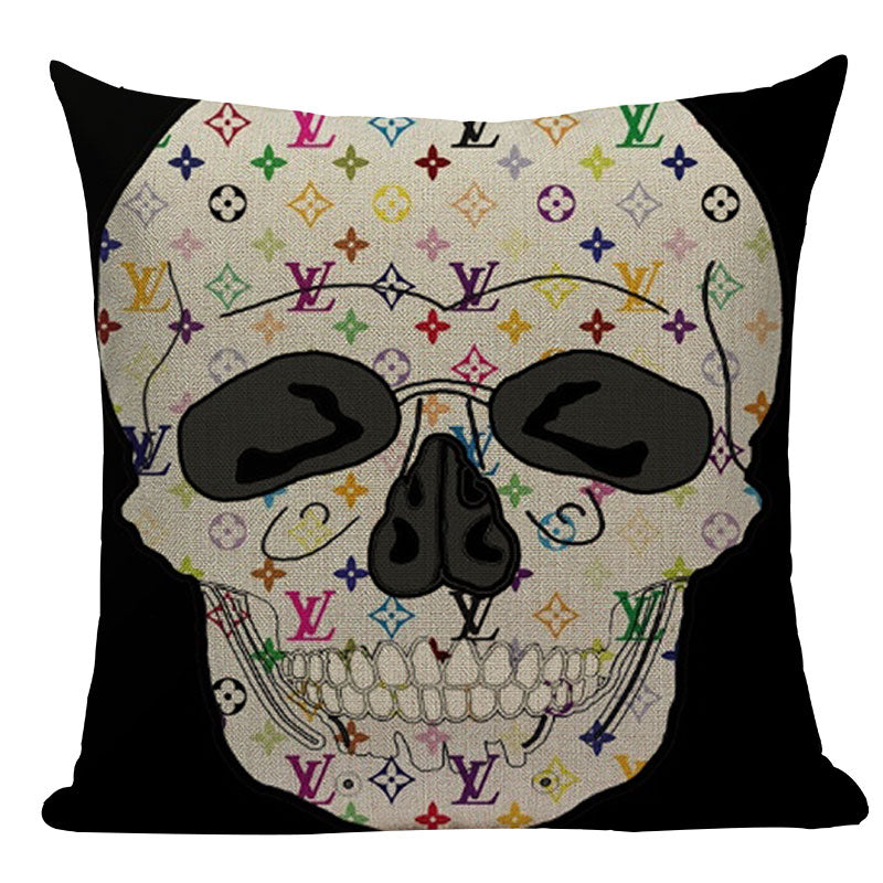 Black Pillowcase Halloween Skull custom Cushion Cover Linen Size 45*45 Printed Throw Pillows Decorative Cojines black