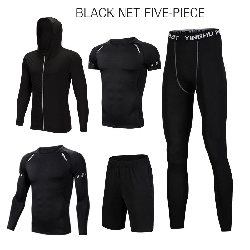 WorthWhile 5 Pcs/Set Men's Tracksuit Compression Sports Wear for Men Gym Fitness Exercise Workout Tights Running Jogging Suits