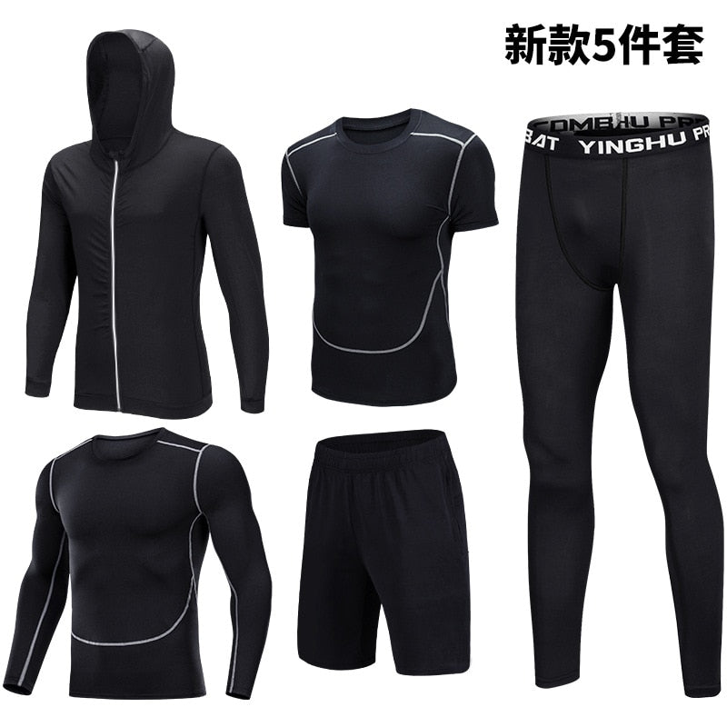 5PCS Set Men's Compression GYM Tights Sports Sportswear Suits Training Clothes Suits Workout Jogging Clothing Tracksuit Sports