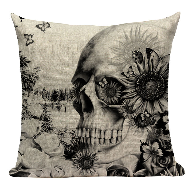 Black Pillowcase Halloween Skull custom Cushion Cover Linen Size 45*45 Printed Throw Pillows Decorative Cojines black