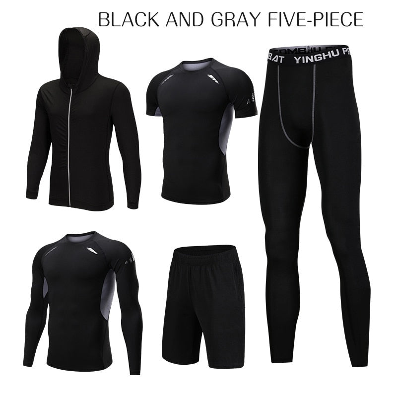 WorthWhile 5 Pcs/Set Men's Tracksuit Compression Sports Wear for Men Gym Fitness Exercise Workout Tights Running Jogging Suits