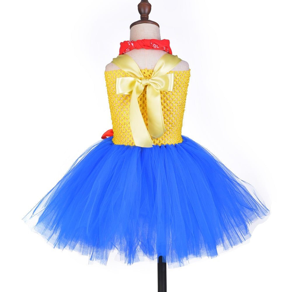 Toy Woody Jessie Cowgirl Girls Tutu Dress with Hat Scarf Set Outfit Fancy Tulle Girl Birthday Party Dress Kids Halloween Costume