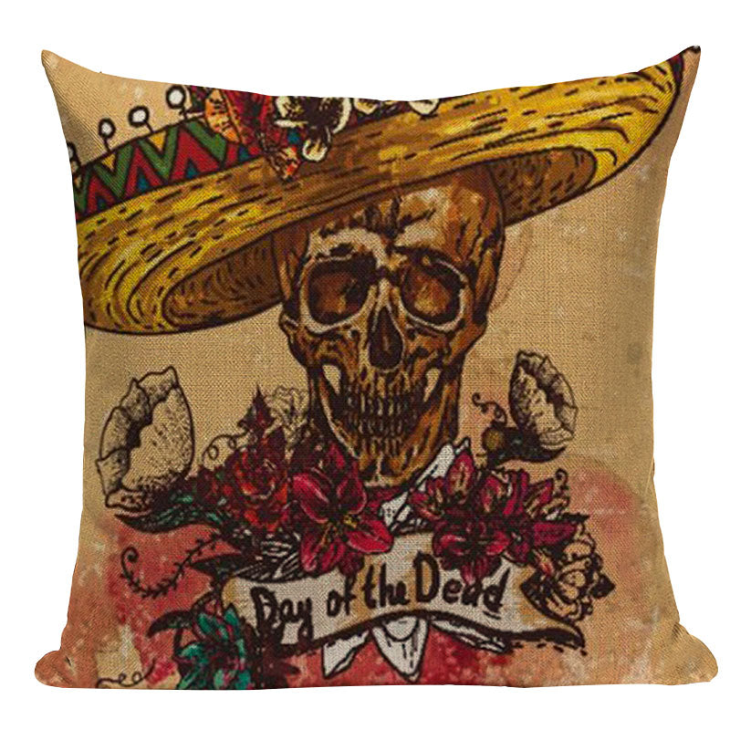 Black Pillowcase Halloween Skull custom Cushion Cover Linen Size 45*45 Printed Throw Pillows Decorative Cojines black