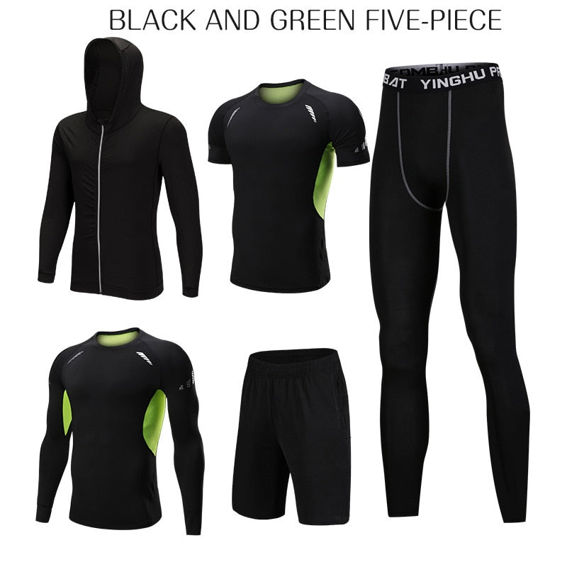 WorthWhile 5 Pcs/Set Men's Tracksuit Compression Sports Wear for Men Gym Fitness Exercise Workout Tights Running Jogging Suits