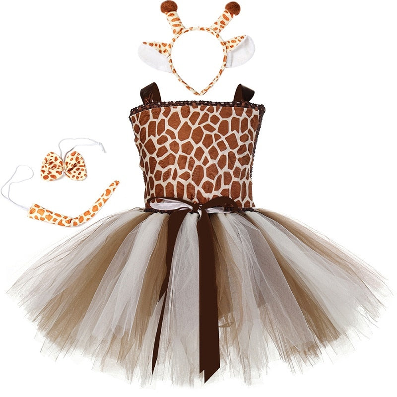 Girls Giraffe Costume Set Kids Halloween Tutu Dress Zoo Animal Outfit Toddler Baby Girl Fancy Birthday Party Dresses Vestido