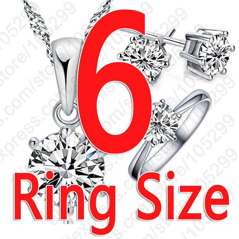 Woman's Birthday Gift Wedding Jewelry Set Fashion 925 Sterling Silver Crystal Necklace Ring Earring 3 pcs Free Shipping