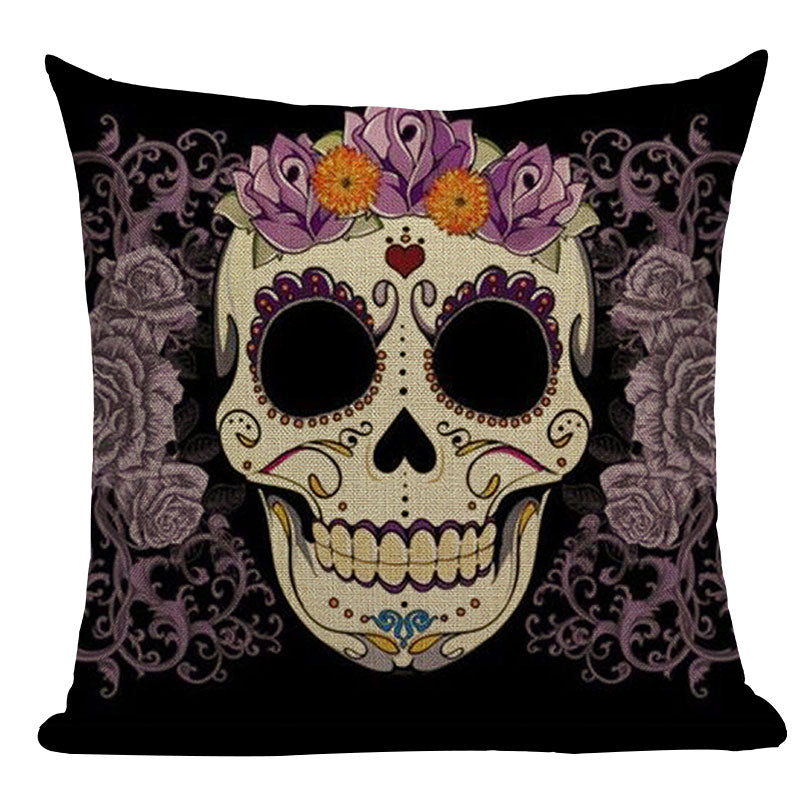 Black Pillowcase Halloween Skull custom Cushion Cover Linen Size 45*45 Printed Throw Pillows Decorative Cojines black