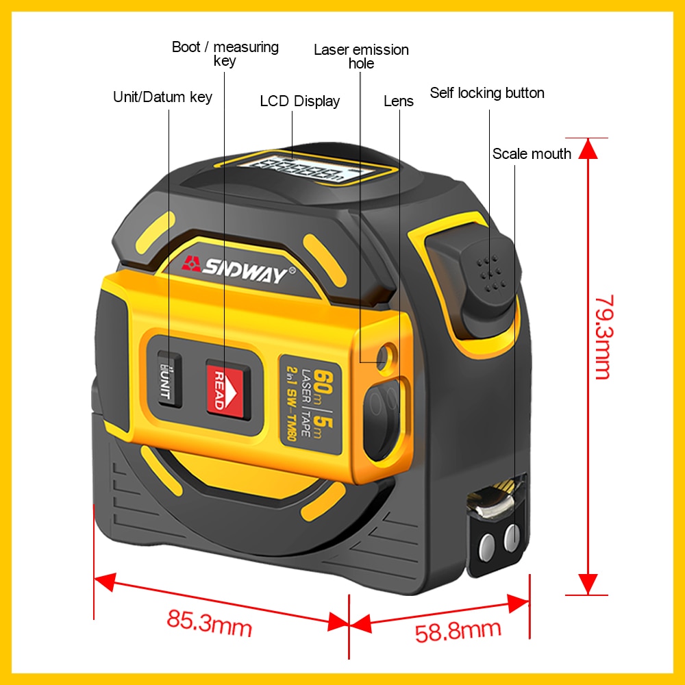 SNDWAY  new  Laser distance meter Laser rangefinder multi function Self-Locking  Hand Tool Device Laser range finder