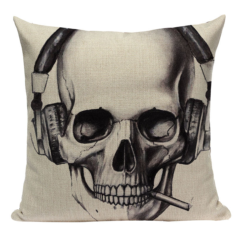 Black Pillowcase Halloween Skull custom Cushion Cover Linen Size 45*45 Printed Throw Pillows Decorative Cojines black