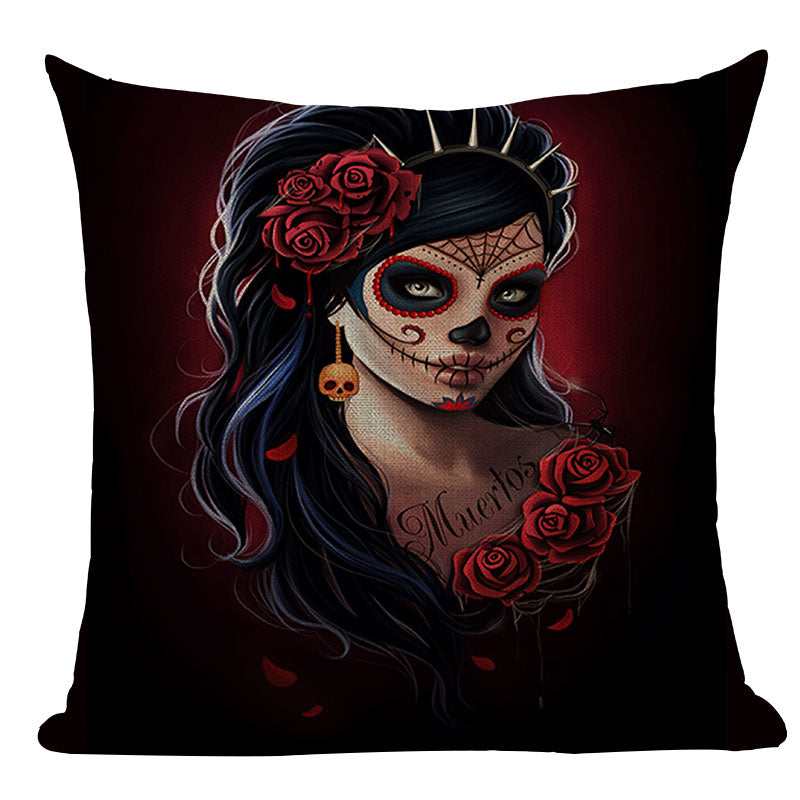 Black Pillowcase Halloween Skull custom Cushion Cover Linen Size 45*45 Printed Throw Pillows Decorative Cojines black