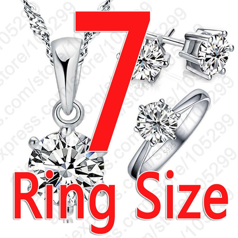 Woman's Birthday Gift Wedding Jewelry Set Fashion 925 Sterling Silver Crystal Necklace Ring Earring 3 pcs Free Shipping