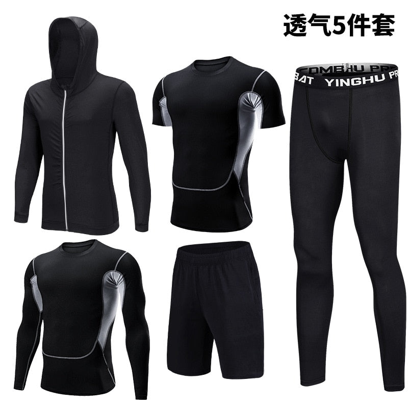 5PCS Set Men's Compression GYM Tights Sports Sportswear Suits Training Clothes Suits Workout Jogging Clothing Tracksuit Sports