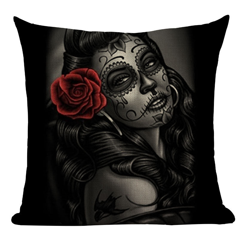 Black Pillowcase Halloween Skull custom Cushion Cover Linen Size 45*45 Printed Throw Pillows Decorative Cojines black