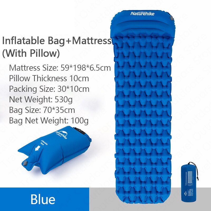 Naturehike Outdoor Camping Inflatable Cushion Moisture-proof Sleeping Bag Mattress Mat Pad With Inflatable Bag For 1-2 Persons