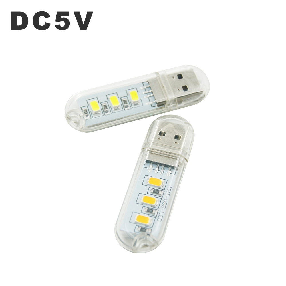 LED USB Night Light Portable U Disk Lamp 3LEDs 1.5W Reading Lamps Colorful Mini Book Lights DC5V Power Bank Powered Camping Bulb