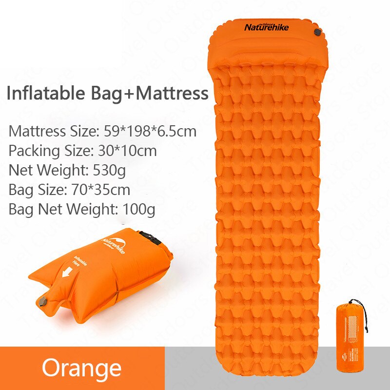 Naturehike Outdoor Camping Inflatable Cushion Moisture-proof Sleeping Bag Mattress Mat Pad With Inflatable Bag For 1-2 Persons