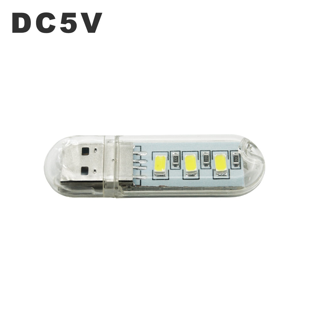 LED USB Night Light Portable U Disk Lamp 3LEDs 1.5W Reading Lamps Colorful Mini Book Lights DC5V Power Bank Powered Camping Bulb