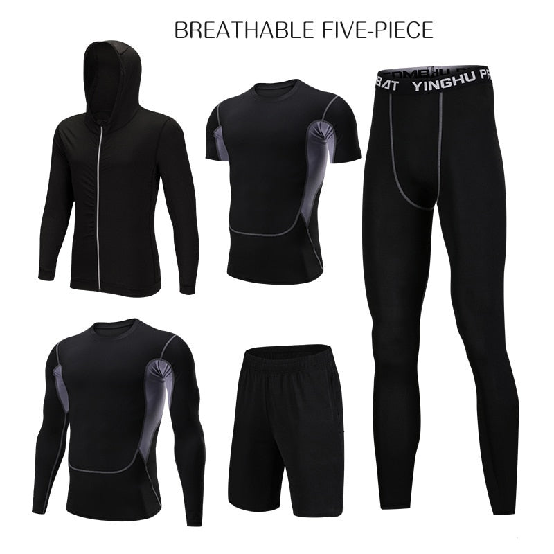 WorthWhile 5 Pcs/Set Men's Tracksuit Compression Sports Wear for Men Gym Fitness Exercise Workout Tights Running Jogging Suits