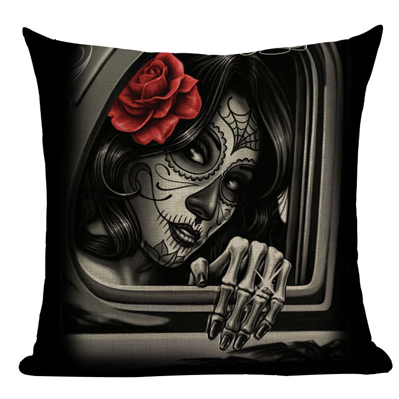 Black Pillowcase Halloween Skull custom Cushion Cover Linen Size 45*45 Printed Throw Pillows Decorative Cojines black