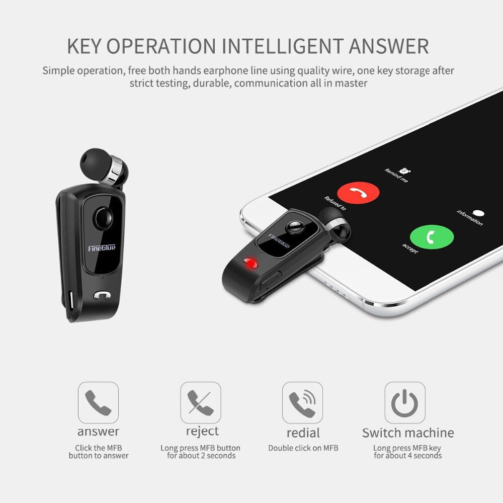 Fineblue F920 Mini Wireless Bluetooth Earphone  Telescopic Type Business Earphone Vibration Alert Wear Stereo Sport Earphone