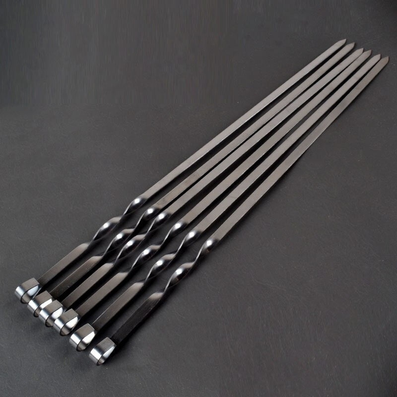 21.6'' 55CM Stainless Steel Barbecue Skewer Sticks BBQ Forks Set Long Handle Kabob Skewers Flat Heavy Duty Camping Tools 6-12pcs