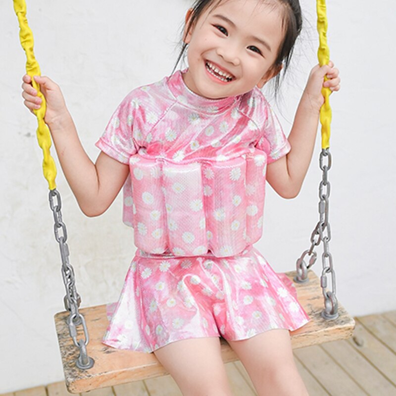 Kids Baby Girl Buoyancy Float Swimsuit With Skitt UV Protection UPF50+ Children Swimwear Baby Learning Swim Dress Bathing Suit