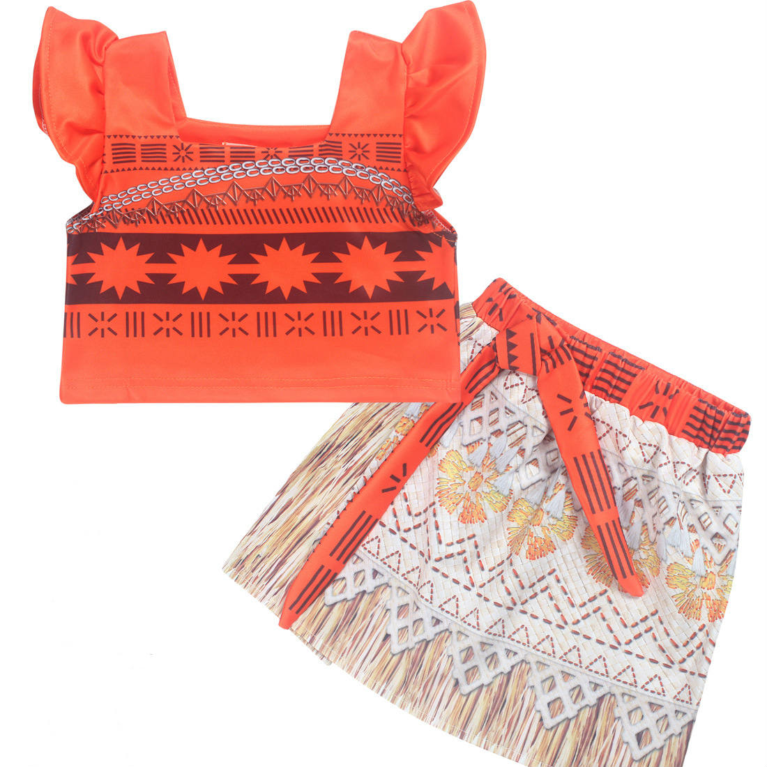Princess Moana Cosplay Costume for Children Vaiana dress Costume with Necklace for Halloween Costumes for Kids Girls Gifts