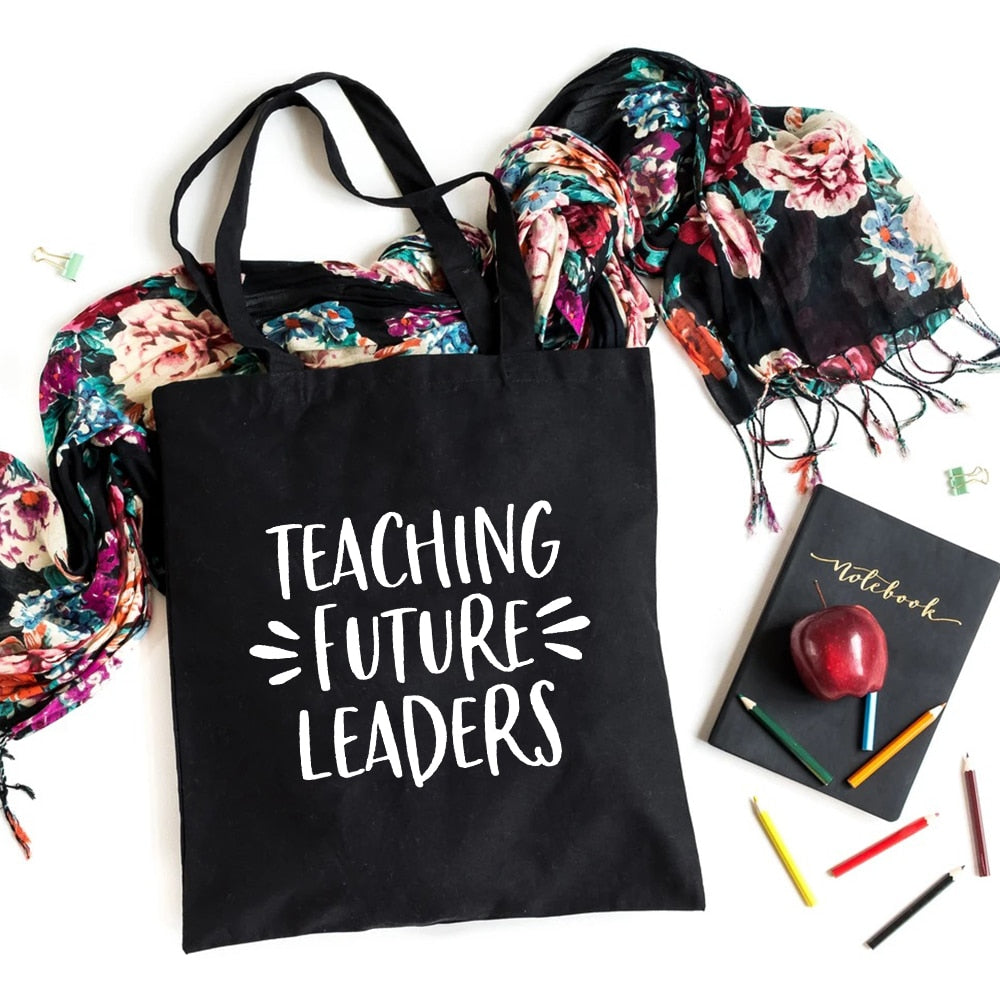 I'm A Teacher What's Your Superpower Teacher Life Canvas Black Shopping Tote Bag Reusable Shoulder Cloth Book Bag Gift Handbag